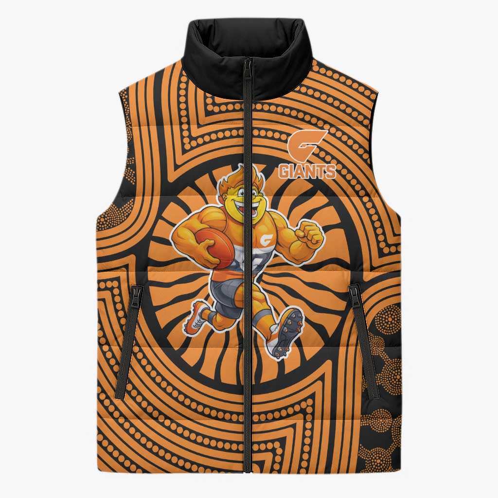 Greater Western Sydney Giants Sleeveless Puffer Jacket Indigenous Monochrome Dot Art Mascot Style