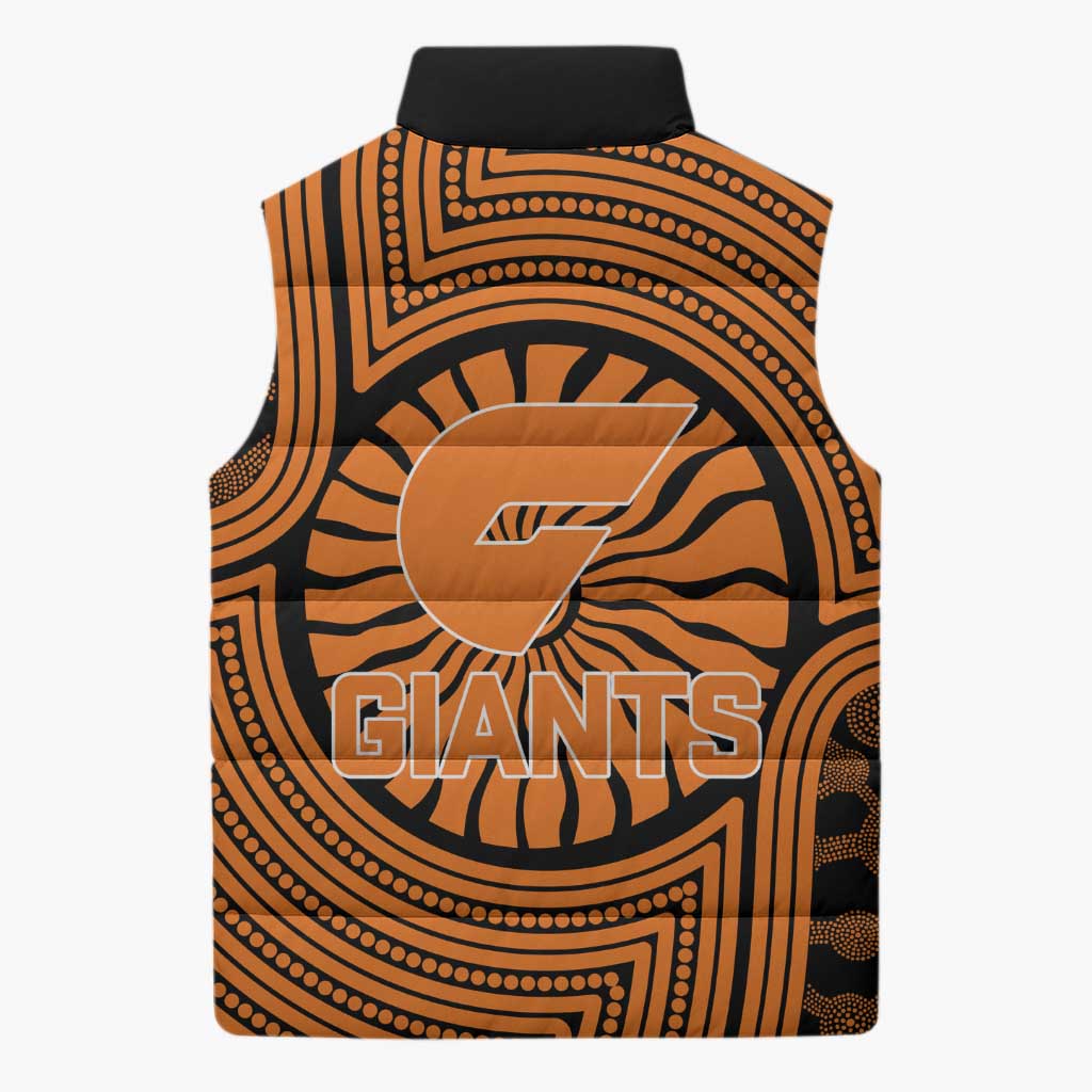 Greater Western Sydney Giants Sleeveless Puffer Jacket Indigenous Monochrome Dot Art Mascot Style