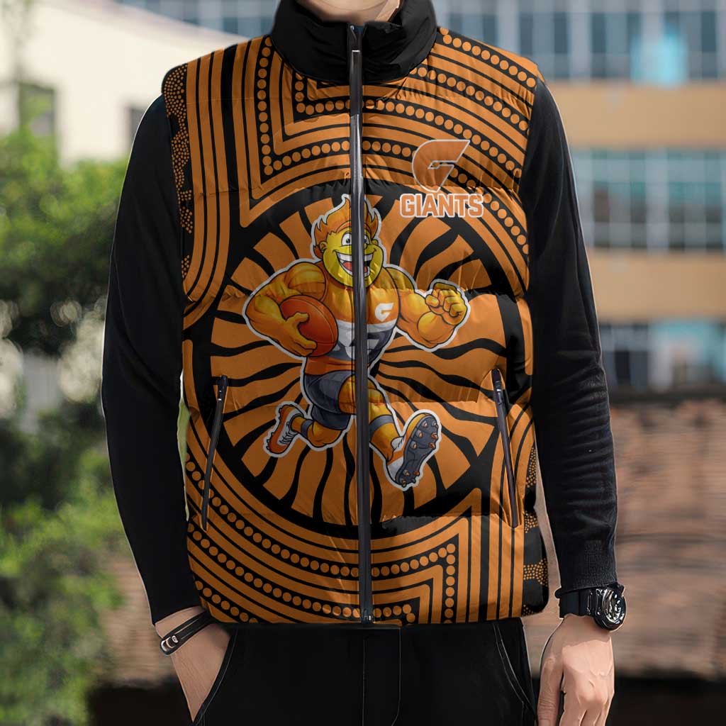 Greater Western Sydney Giants Sleeveless Puffer Jacket Indigenous Monochrome Dot Art Mascot Style