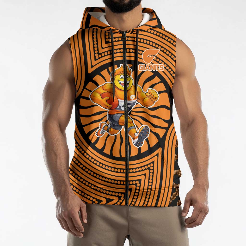 Greater Western Sydney Giants Sleeveless Zip Hoodie Indigenous Monochrome Dot Art Mascot Style