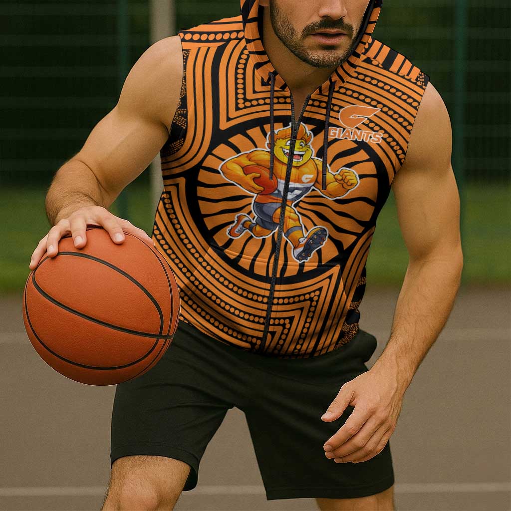 Greater Western Sydney Giants Sleeveless Zip Hoodie Indigenous Monochrome Dot Art Mascot Style