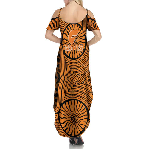 Greater Western Sydney Giants Summer Maxi Dress Indigenous Monochrome Dot Art Mascot Style