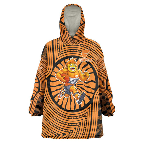 Greater Western Sydney Giants Wearable Blanket Hoodie Indigenous Monochrome Dot Art Mascot Style