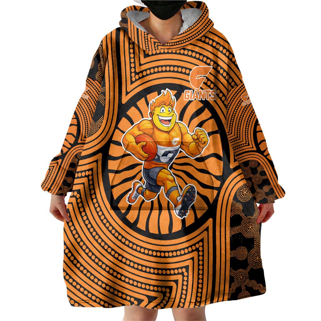 Greater Western Sydney Giants Wearable Blanket Hoodie Indigenous Monochrome Dot Art Mascot Style