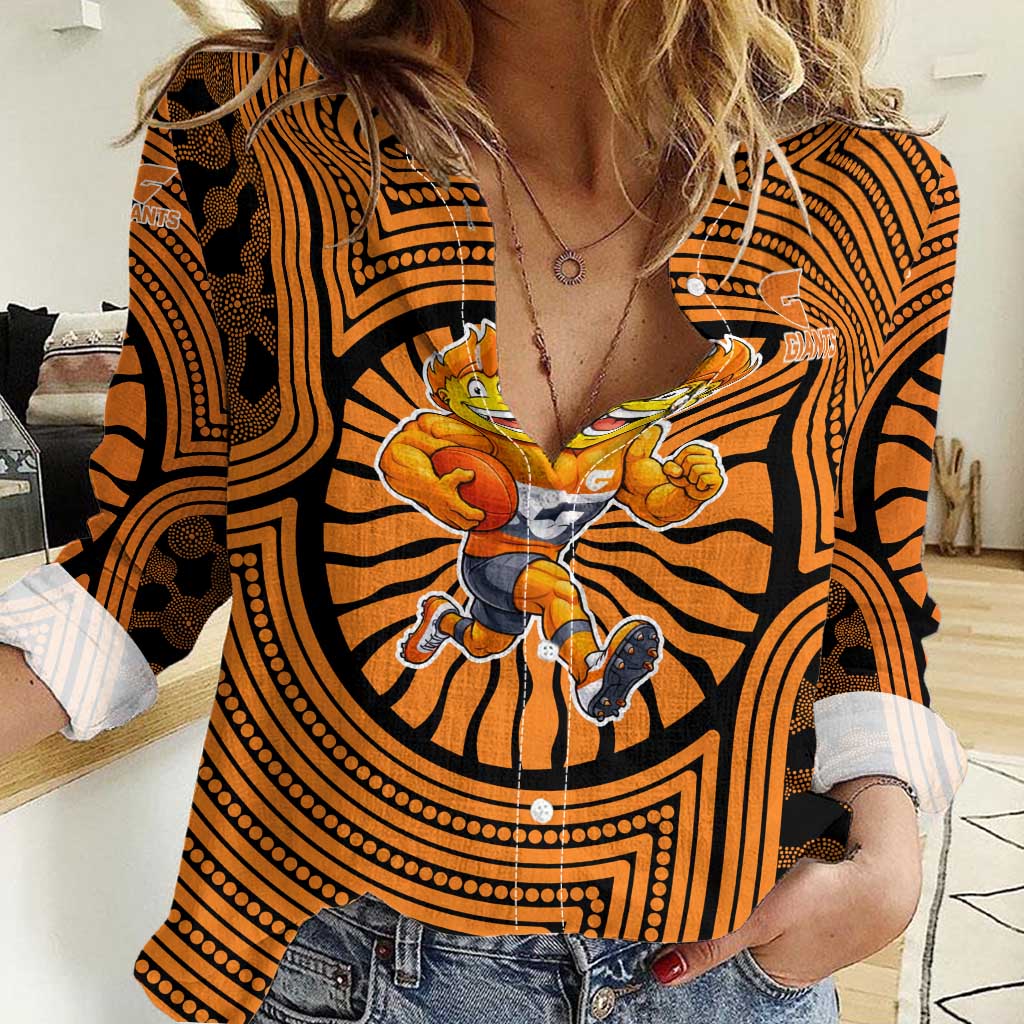 Greater Western Sydney Giants Women Casual Shirt Indigenous Monochrome Dot Art Mascot Style