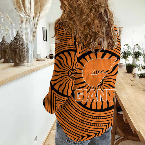Greater Western Sydney Giants Women Casual Shirt Indigenous Monochrome Dot Art Mascot Style