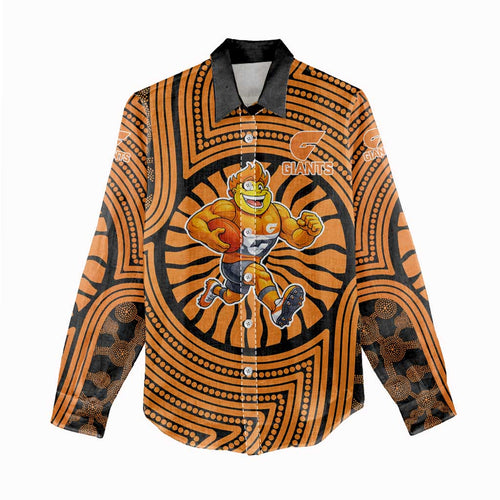 Greater Western Sydney Giants Women Casual Shirt Indigenous Monochrome Dot Art Mascot Style
