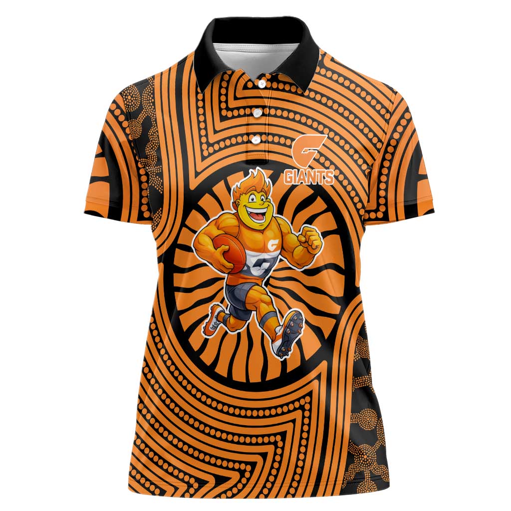 Greater Western Sydney Giants Women Polo Shirt Indigenous Monochrome Dot Art Mascot Style