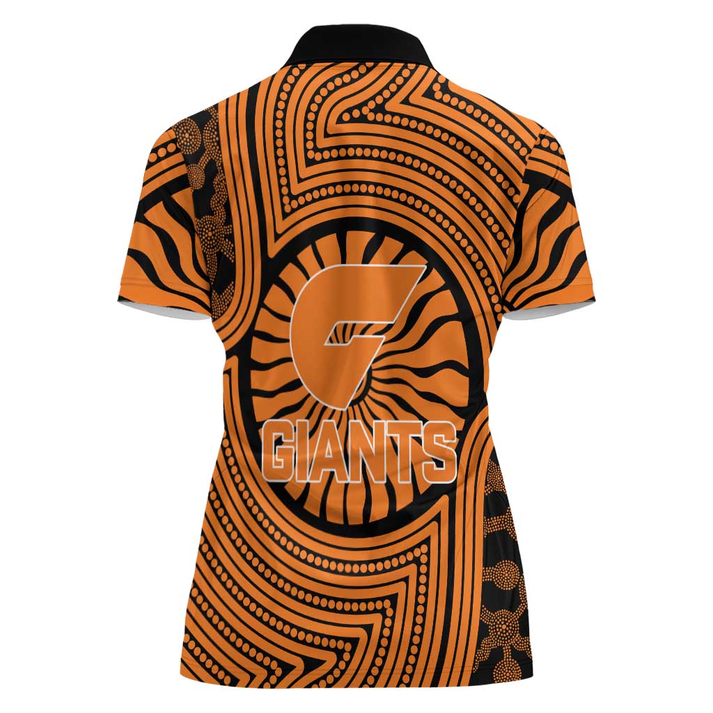 Greater Western Sydney Giants Women Polo Shirt Indigenous Monochrome Dot Art Mascot Style