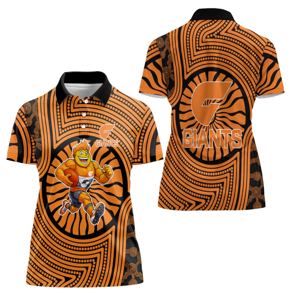 Greater Western Sydney Giants Women Polo Shirt Indigenous Monochrome Dot Art Mascot Style