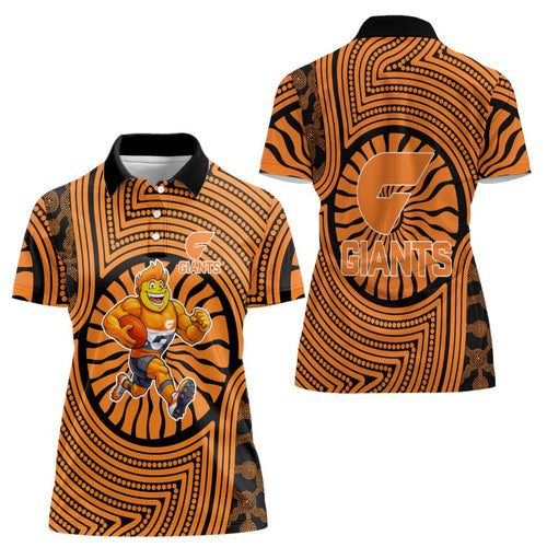 Greater Western Sydney Giants Women Polo Shirt Indigenous Monochrome Dot Art Mascot Style
