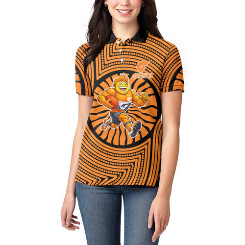 Greater Western Sydney Giants Women Polo Shirt Indigenous Monochrome Dot Art Mascot Style