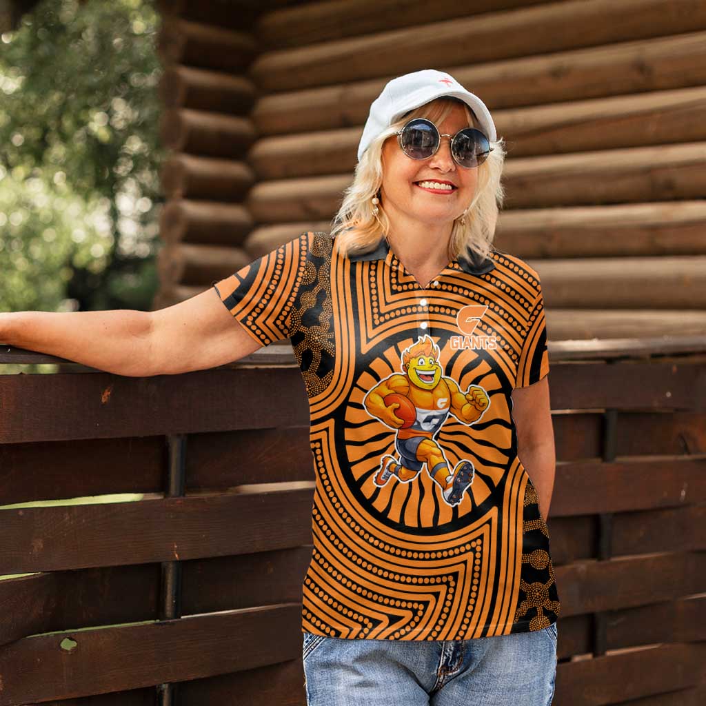 Greater Western Sydney Giants Women Polo Shirt Indigenous Monochrome Dot Art Mascot Style