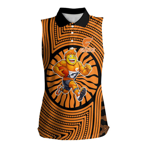 Greater Western Sydney Giants Women Sleeveless Polo Shirt Indigenous Monochrome Dot Art Mascot Style