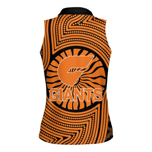 Greater Western Sydney Giants Women Sleeveless Polo Shirt Indigenous Monochrome Dot Art Mascot Style
