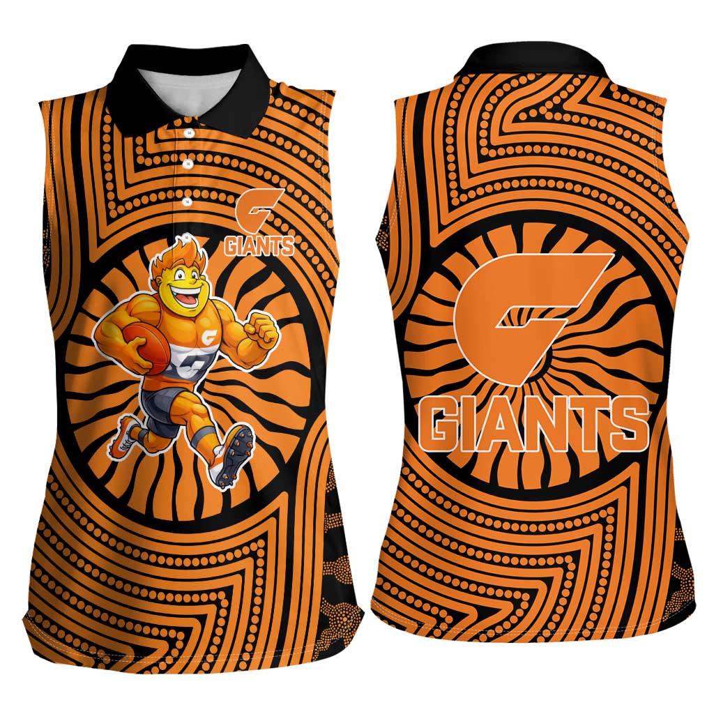 Greater Western Sydney Giants Women Sleeveless Polo Shirt Indigenous Monochrome Dot Art Mascot Style