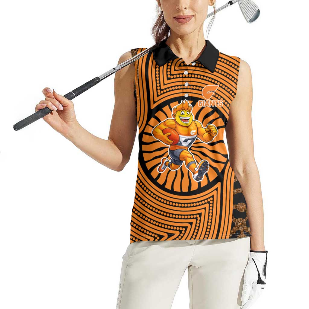 Greater Western Sydney Giants Women Sleeveless Polo Shirt Indigenous Monochrome Dot Art Mascot Style