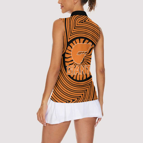 Greater Western Sydney Giants Women Sleeveless Polo Shirt Indigenous Monochrome Dot Art Mascot Style