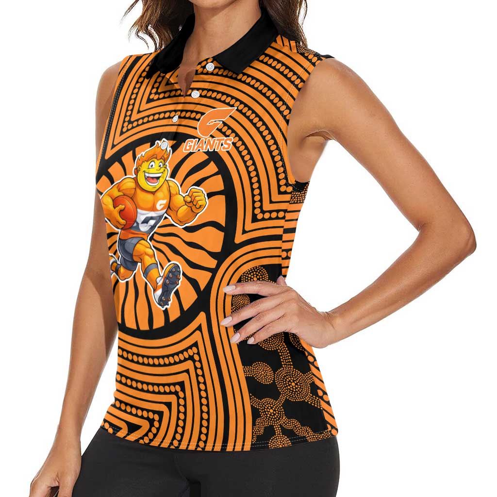 Greater Western Sydney Giants Women Sleeveless Polo Shirt Indigenous Monochrome Dot Art Mascot Style