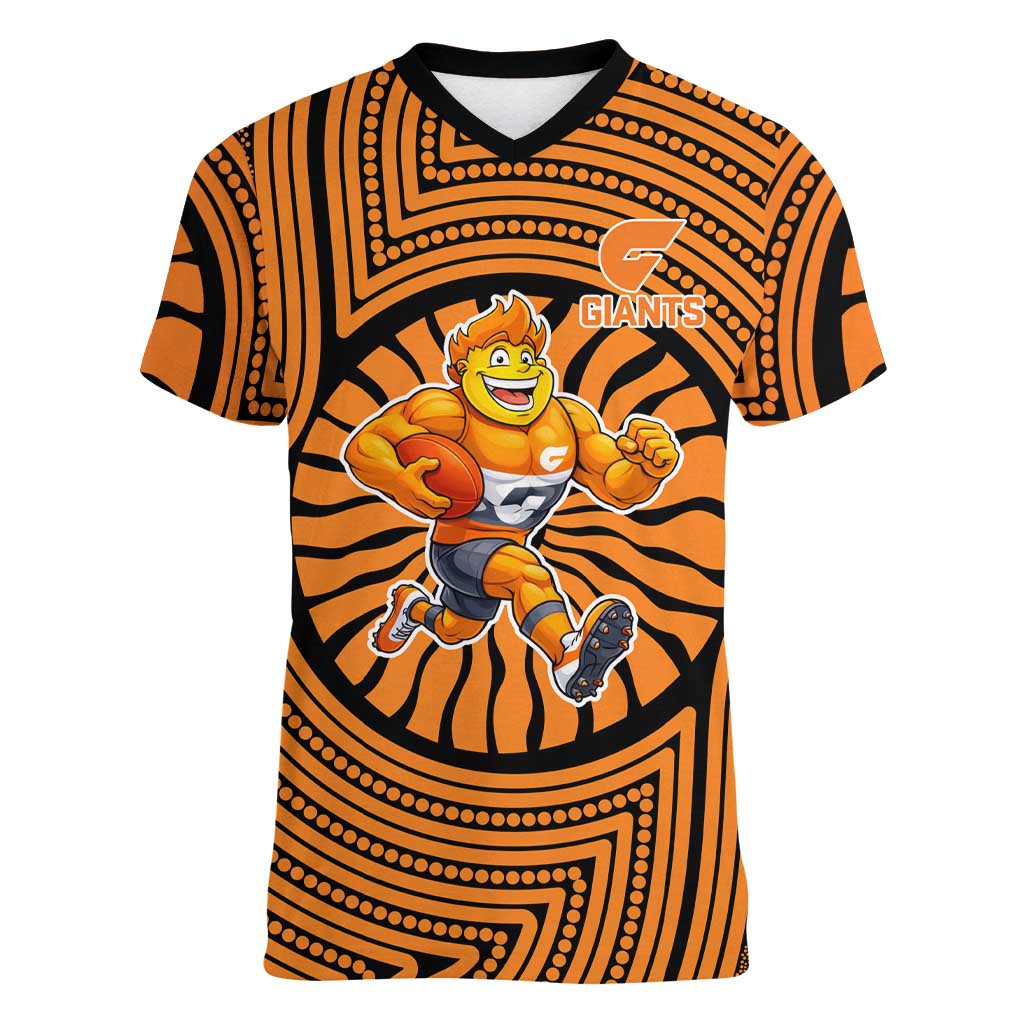 Greater Western Sydney Giants Women V-Neck T-Shirt Indigenous Monochrome Dot Art Mascot Style