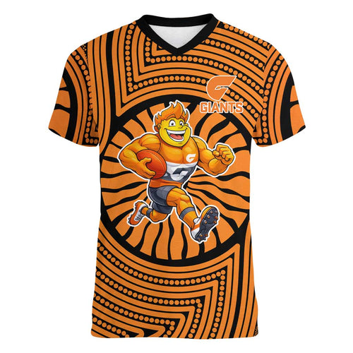 Greater Western Sydney Giants Women V-Neck T-Shirt Indigenous Monochrome Dot Art Mascot Style