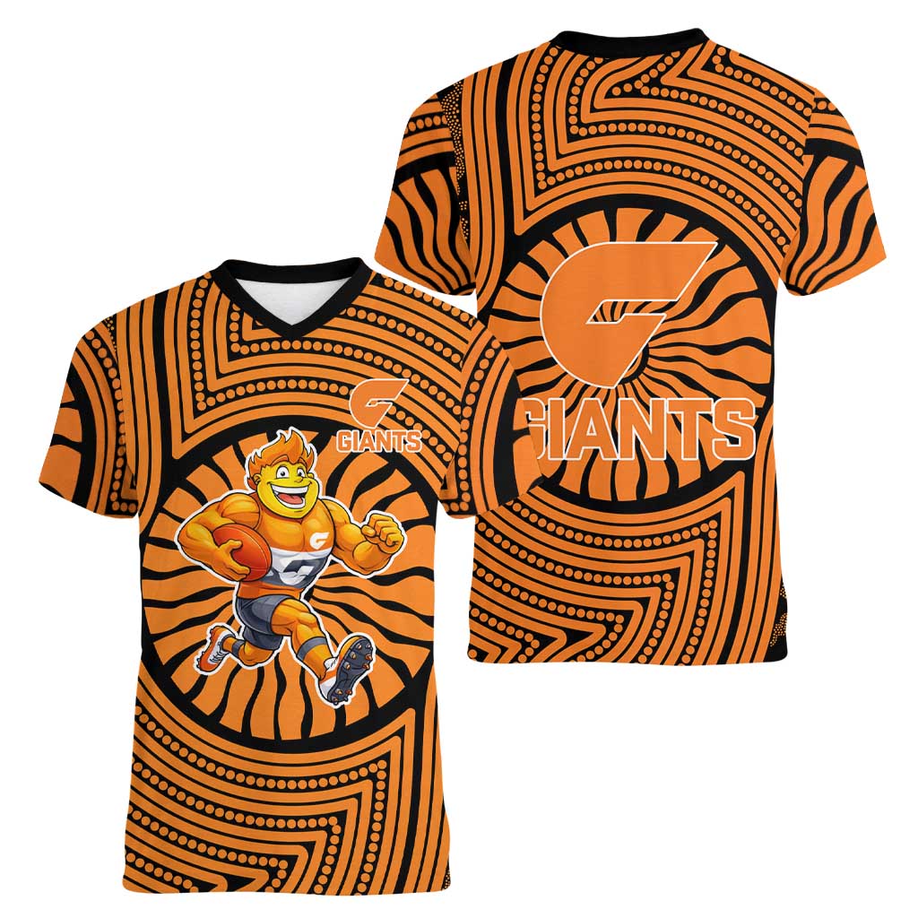 Greater Western Sydney Giants Women V-Neck T-Shirt Indigenous Monochrome Dot Art Mascot Style