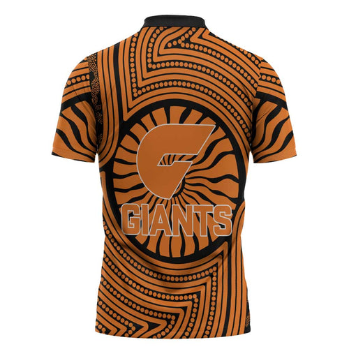 Greater Western Sydney Giants Zipper Polo Shirt Indigenous Monochrome Dot Art Mascot Style