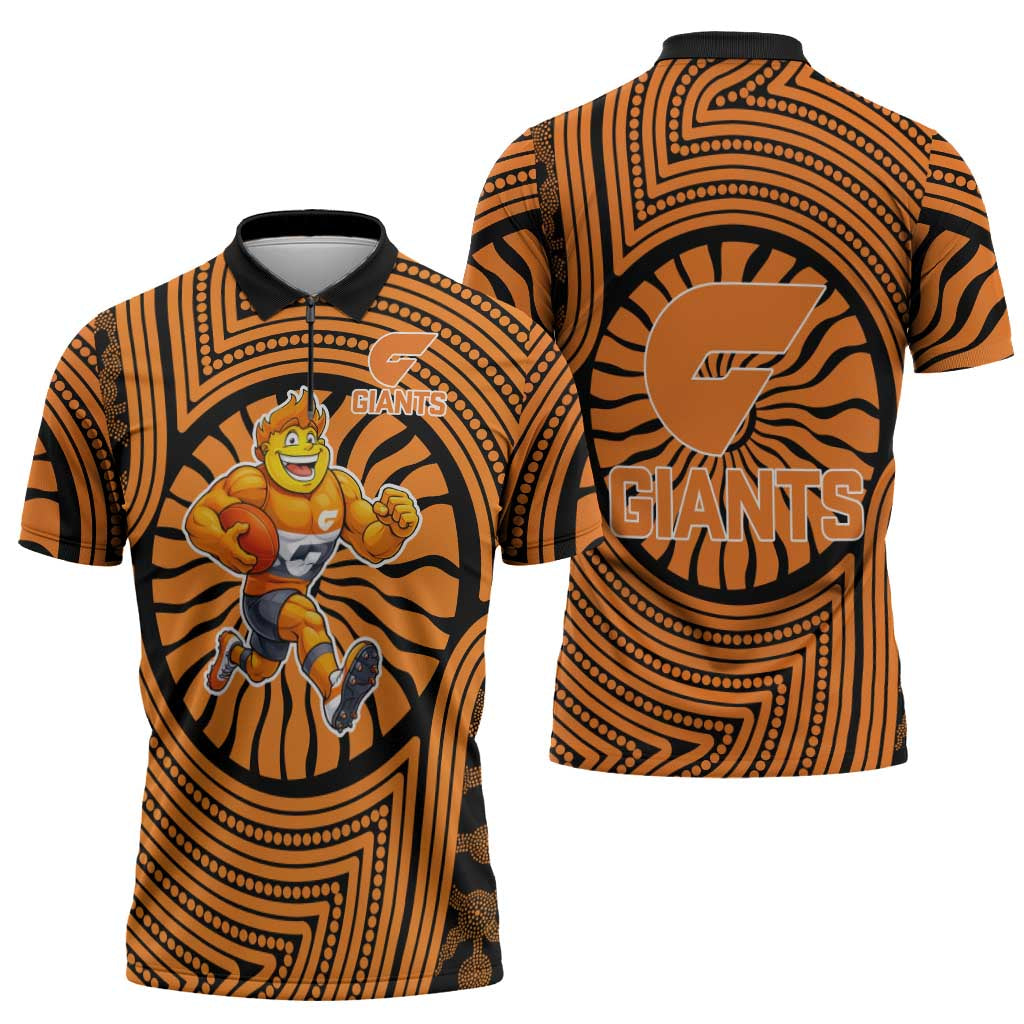 Greater Western Sydney Giants Zipper Polo Shirt Indigenous Monochrome Dot Art Mascot Style