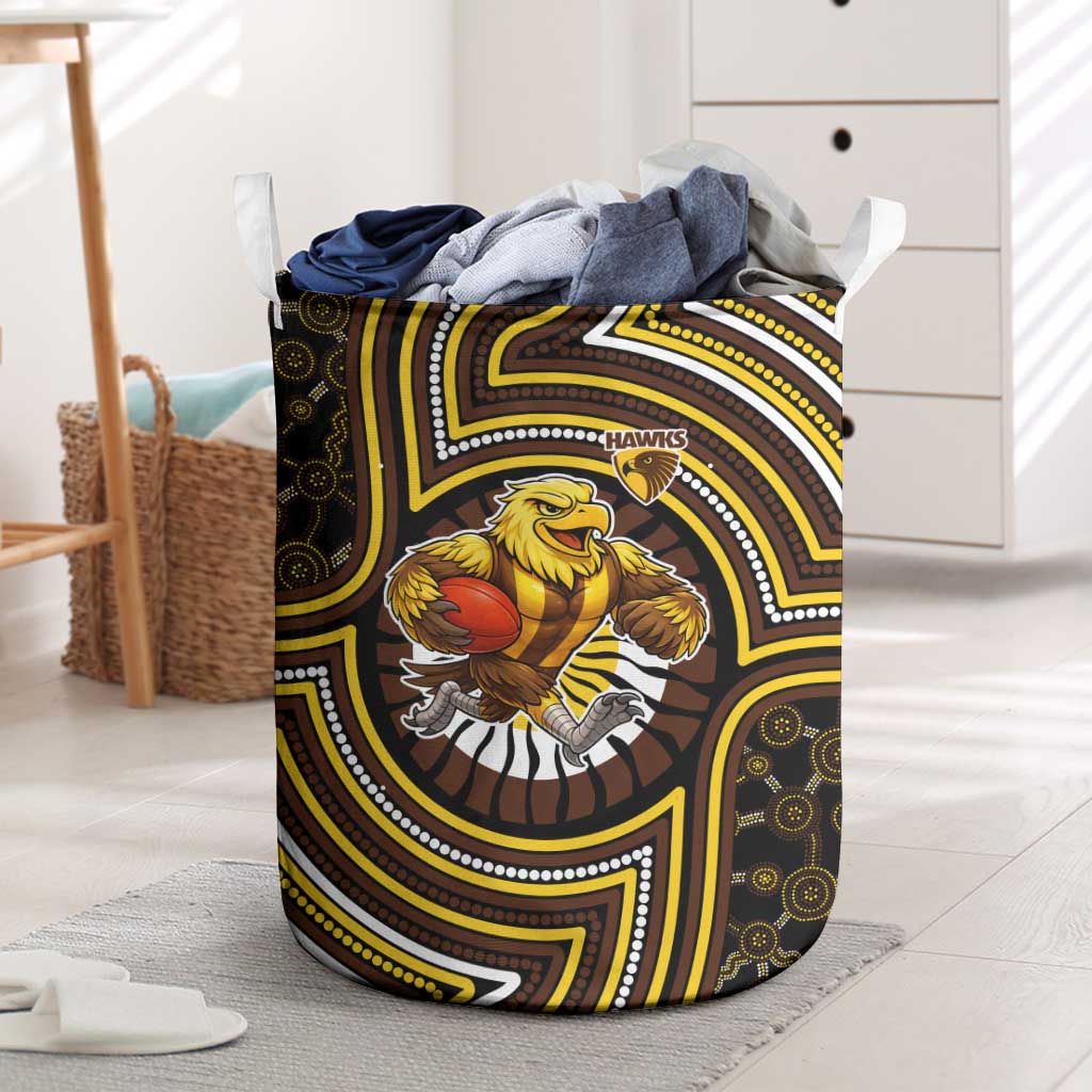Hawthorn Hawks Laundry Basket Indigenous Monochrome Dot Art Mascot Style