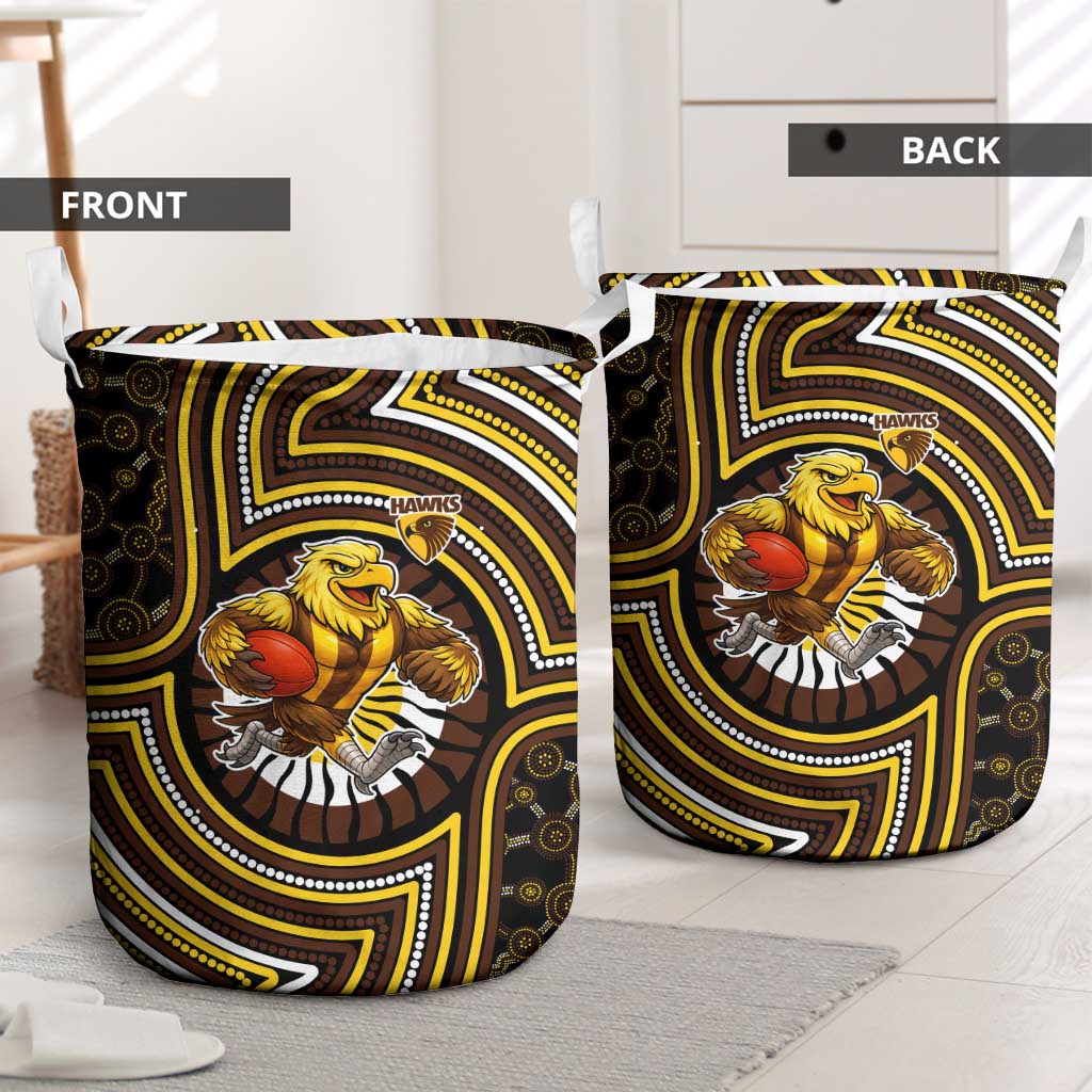 Hawthorn Hawks Laundry Basket Indigenous Monochrome Dot Art Mascot Style