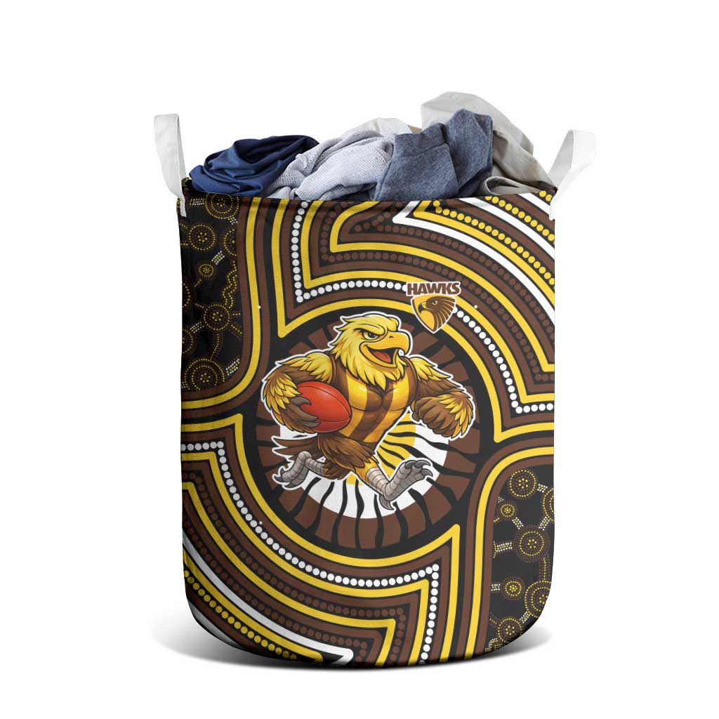 Hawthorn Hawks Laundry Basket Indigenous Monochrome Dot Art Mascot Style