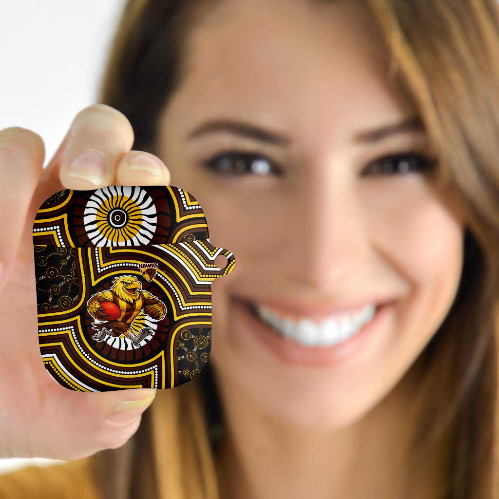 Hawthorn Hawks AirPods Case Indigenous Monochrome Dot Art Mascot Style