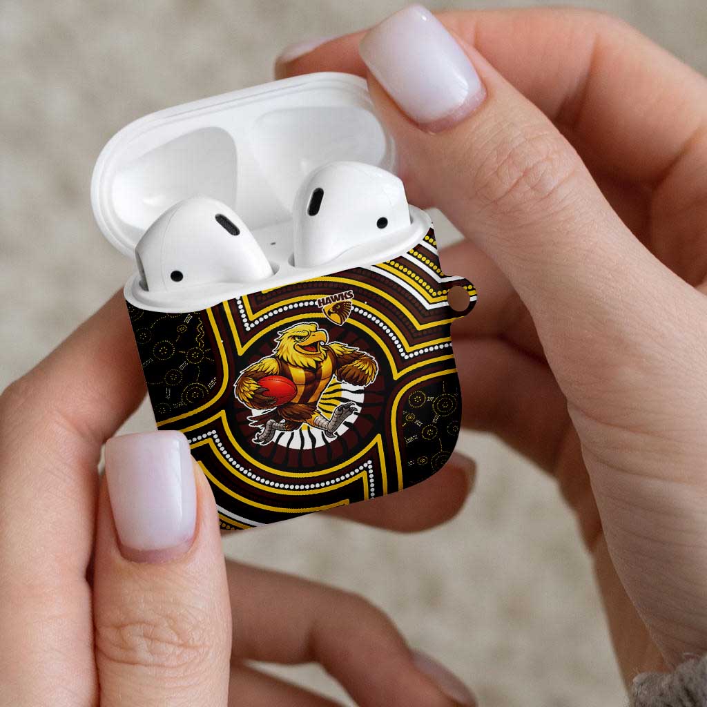 Hawthorn Hawks AirPods Case Indigenous Monochrome Dot Art Mascot Style
