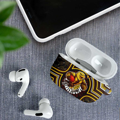 Hawthorn Hawks AirPods Case Indigenous Monochrome Dot Art Mascot Style