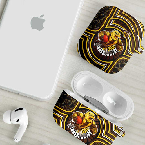 Hawthorn Hawks AirPods Case Indigenous Monochrome Dot Art Mascot Style