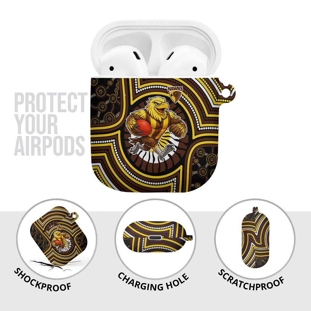 Hawthorn Hawks AirPods Case Indigenous Monochrome Dot Art Mascot Style