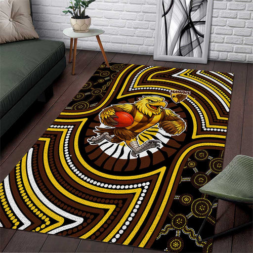 Hawthorn Hawks Area Rug Indigenous Monochrome Dot Art Mascot Style