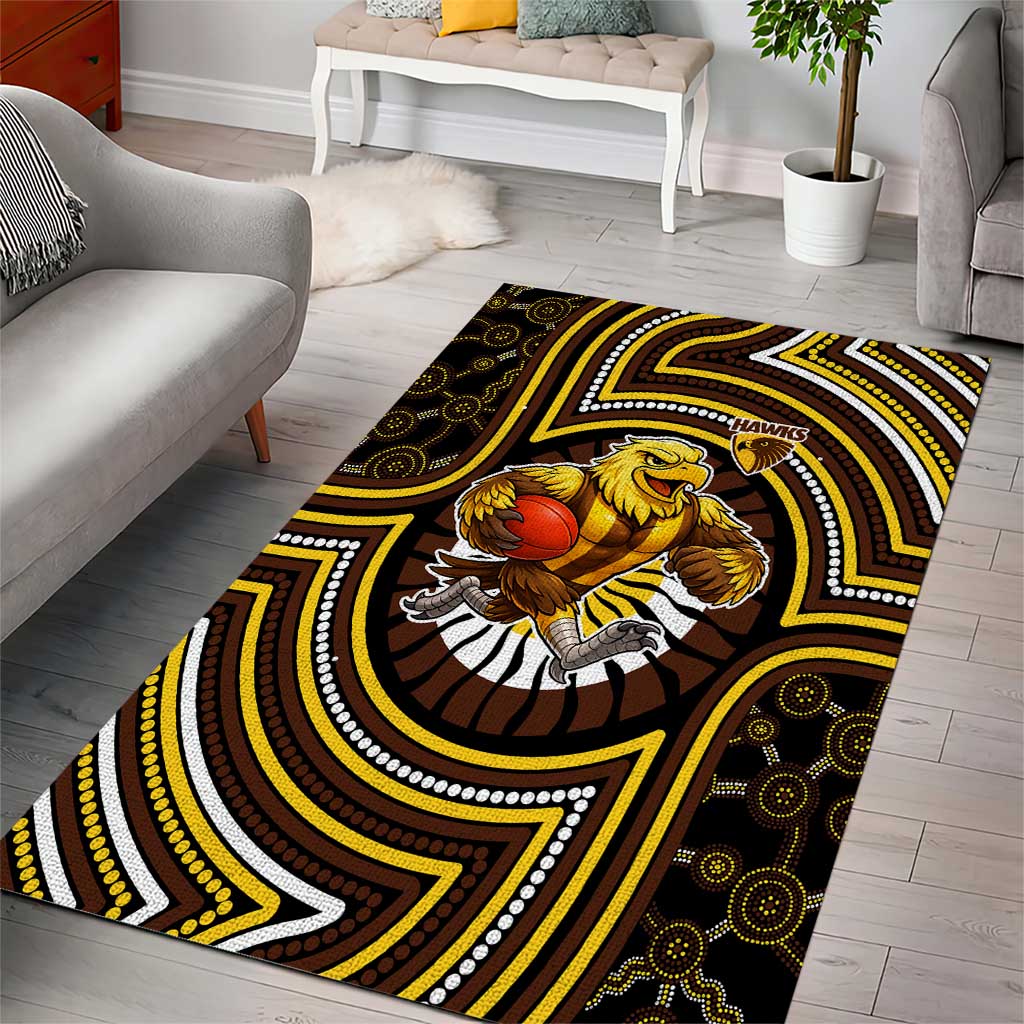 Hawthorn Hawks Area Rug Indigenous Monochrome Dot Art Mascot Style