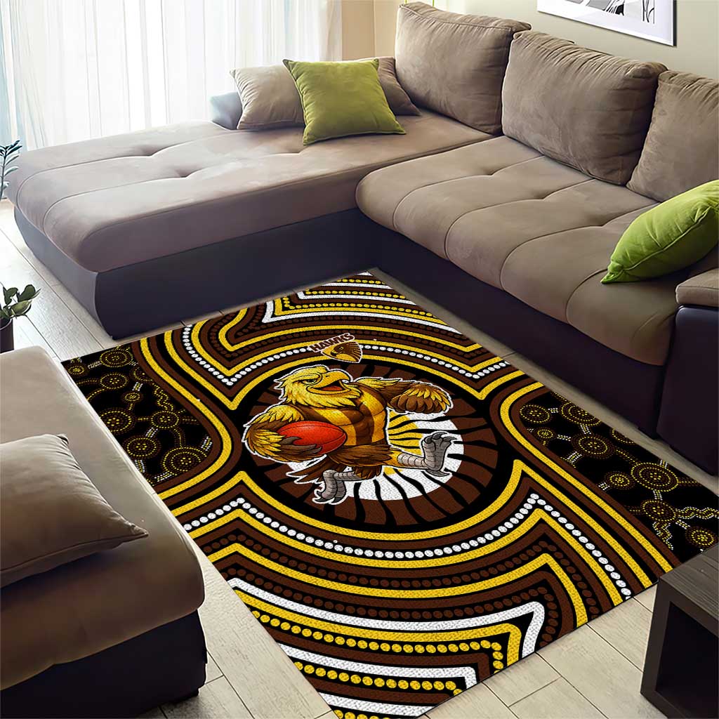 Hawthorn Hawks Area Rug Indigenous Monochrome Dot Art Mascot Style