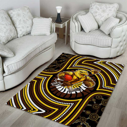Hawthorn Hawks Area Rug Indigenous Monochrome Dot Art Mascot Style