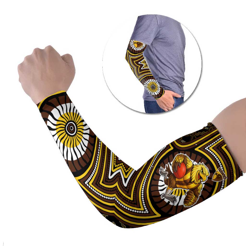 Hawthorn Hawks Arm Sleeves Indigenous Monochrome Dot Art Mascot Style