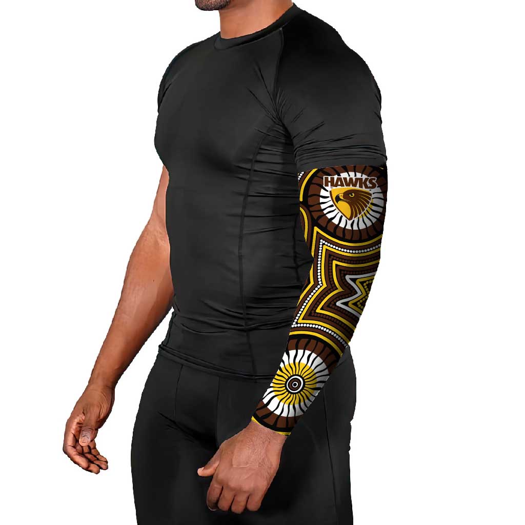 Hawthorn Hawks Arm Sleeves Indigenous Monochrome Dot Art Mascot Style