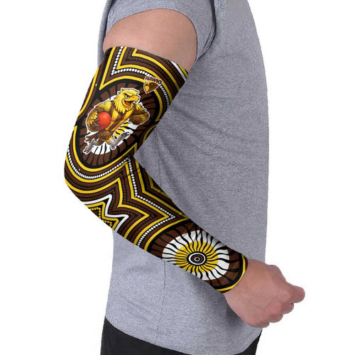 Hawthorn Hawks Arm Sleeves Indigenous Monochrome Dot Art Mascot Style