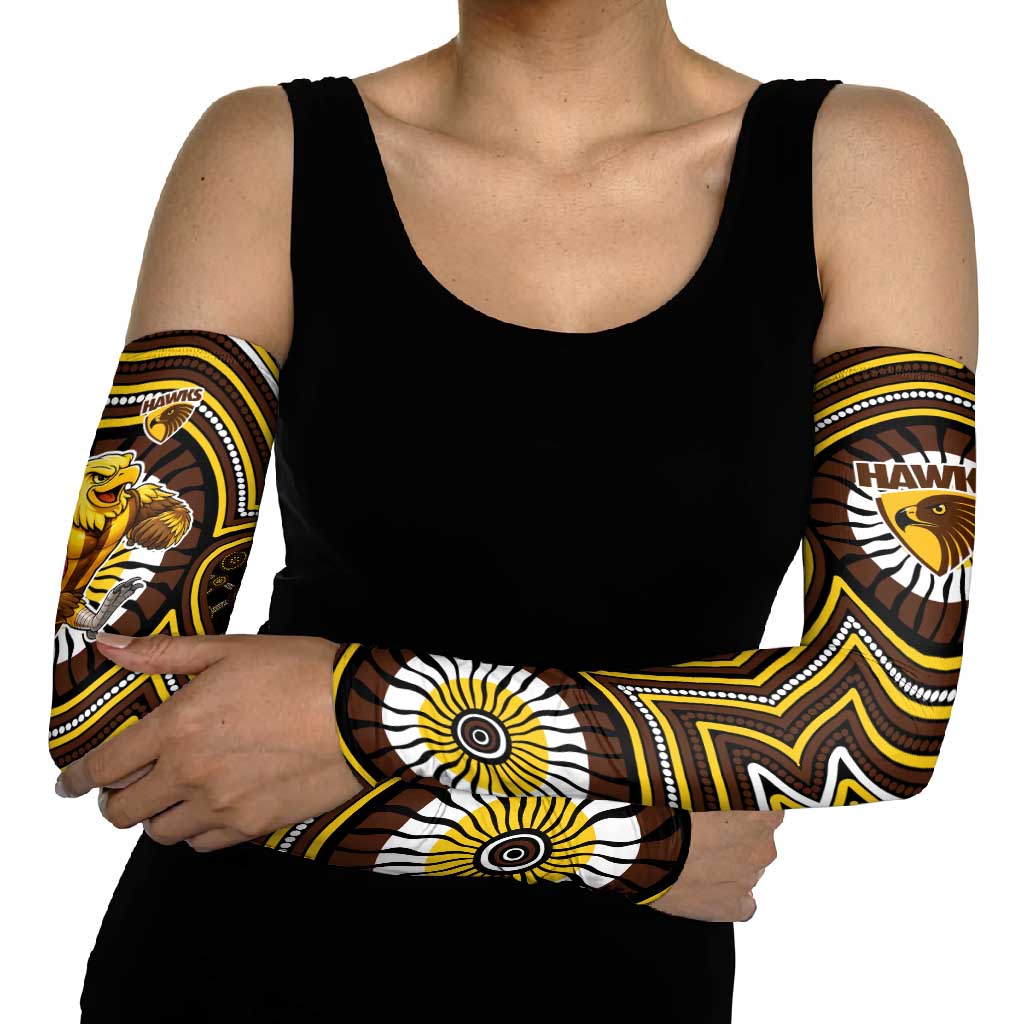 Hawthorn Hawks Arm Sleeves Indigenous Monochrome Dot Art Mascot Style