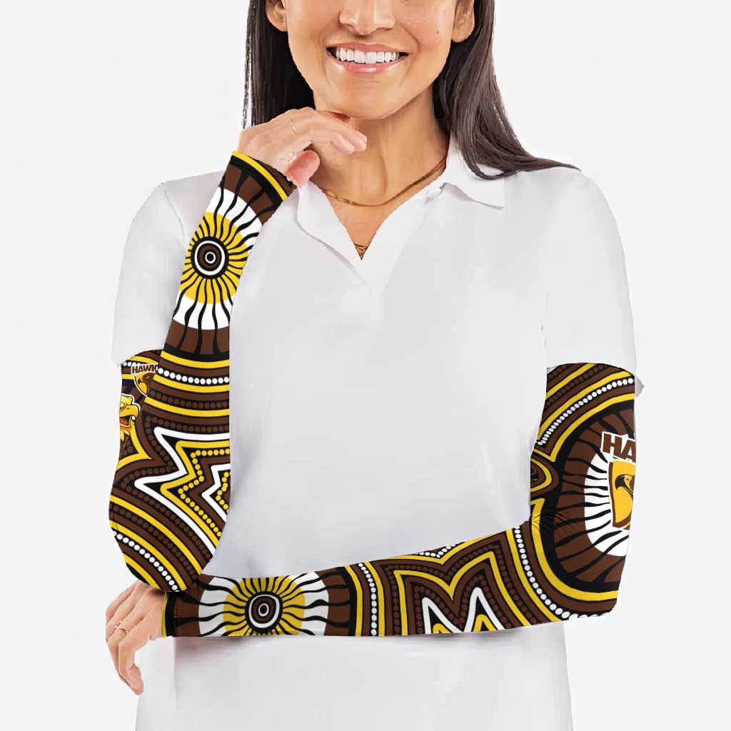 Hawthorn Hawks Arm Sleeves Indigenous Monochrome Dot Art Mascot Style