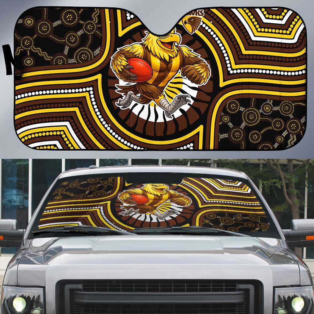 Hawthorn Hawks Auto Sun Shade Indigenous Monochrome Dot Art Mascot Style