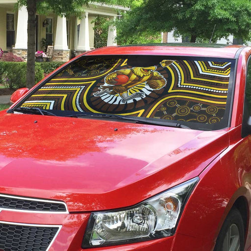 Hawthorn Hawks Auto Sun Shade Indigenous Monochrome Dot Art Mascot Style