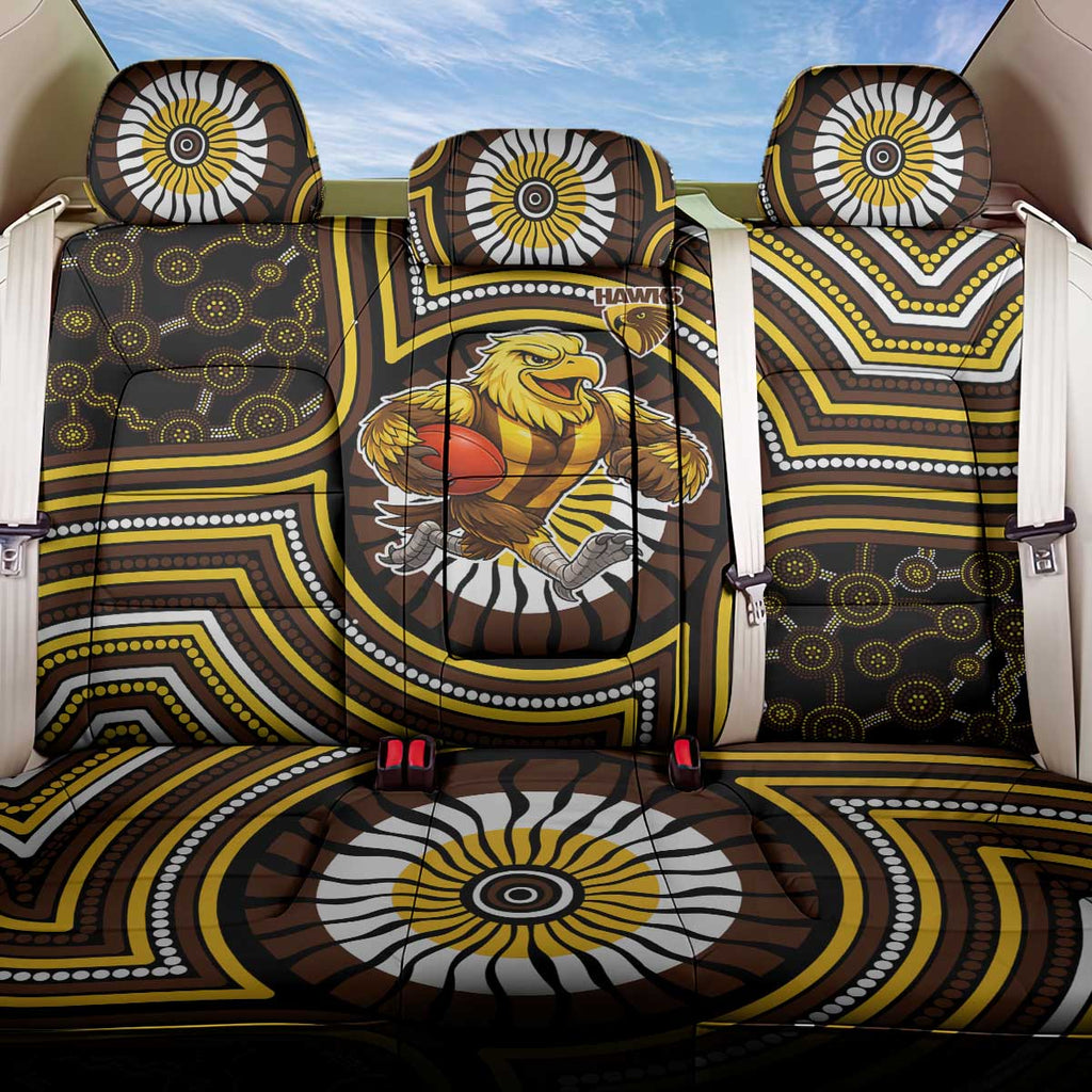 Hawthorn Hawks Back Car Seat Cover Indigenous Monochrome Dot Art Mascot Style