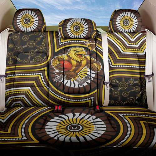 Hawthorn Hawks Back Car Seat Cover Indigenous Monochrome Dot Art Mascot Style