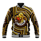Hawthorn Hawks Baseball Jacket Indigenous Monochrome Dot Art Mascot Style